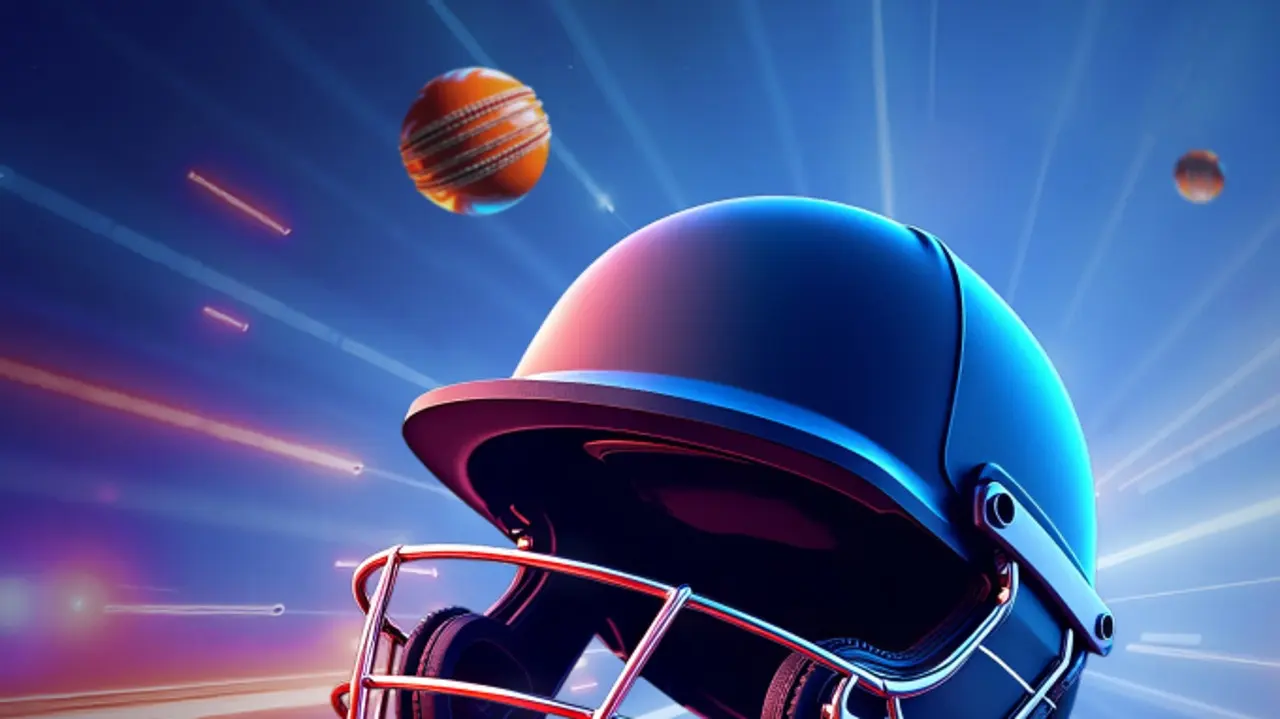 Cricket helmet and ball, Mostbet cricket artwork